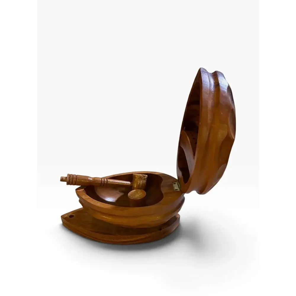 MCM Vintage Hand Carved Monkey Pod Wood Walnut Nut Bowl Set with Mallet